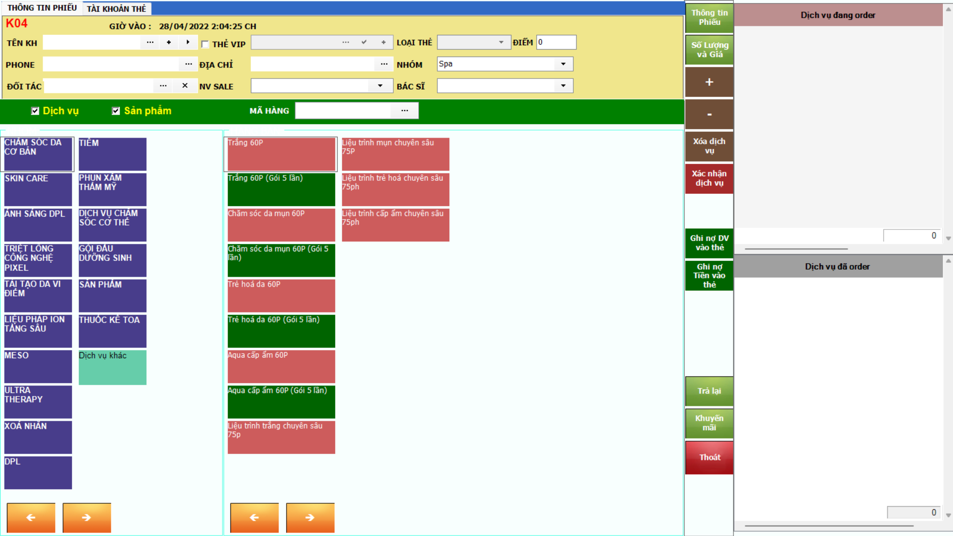 Giao diện khi mở phiếu bán hàng